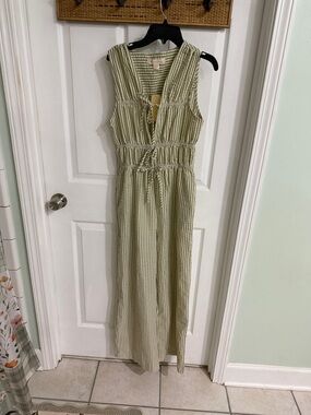 Monteau Green Striped Sleeveless Jumpsuit
